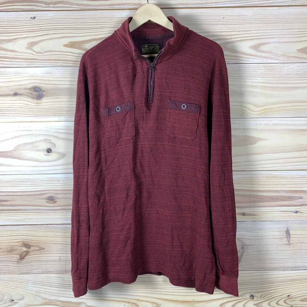 Lucky Brand 1/4 Zip Pullover Men XXL Long Sleeve Waffle Thermal Shirt Red